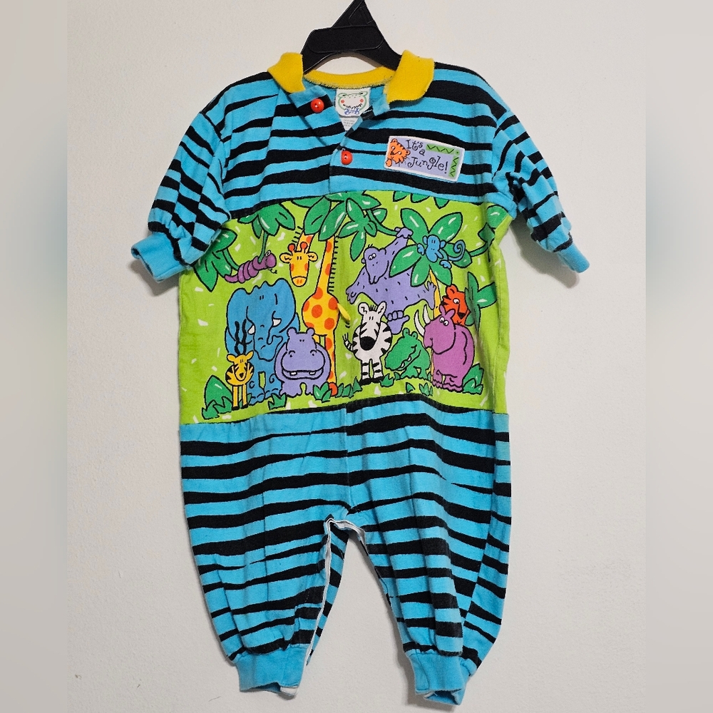 Vintage Wollypogs Pattycakes Baby Onesie Jungle Theme USA Size 18 Month